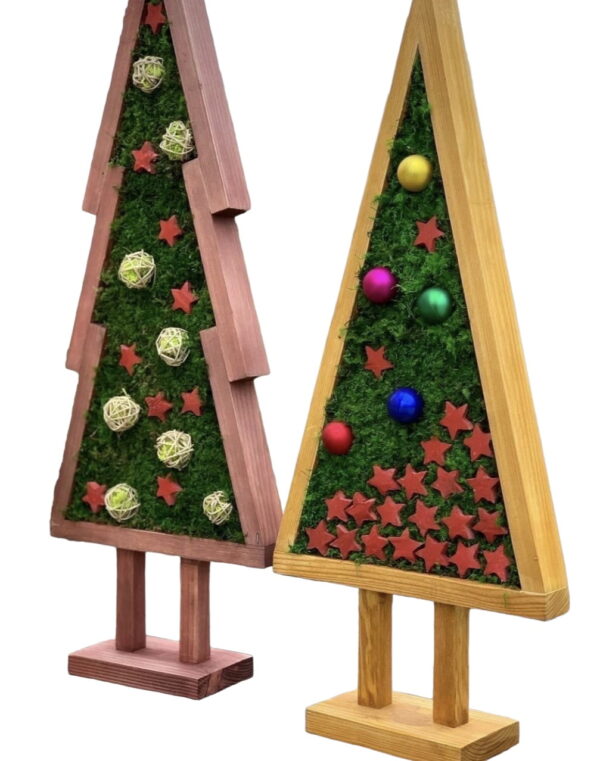 Decorative 3D Wooden Christmas Tree with Moss and Ornaments - Image 2