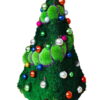 Decorative preserved moss Christmas tree adorned with miniature holiday baubles and bead garland
