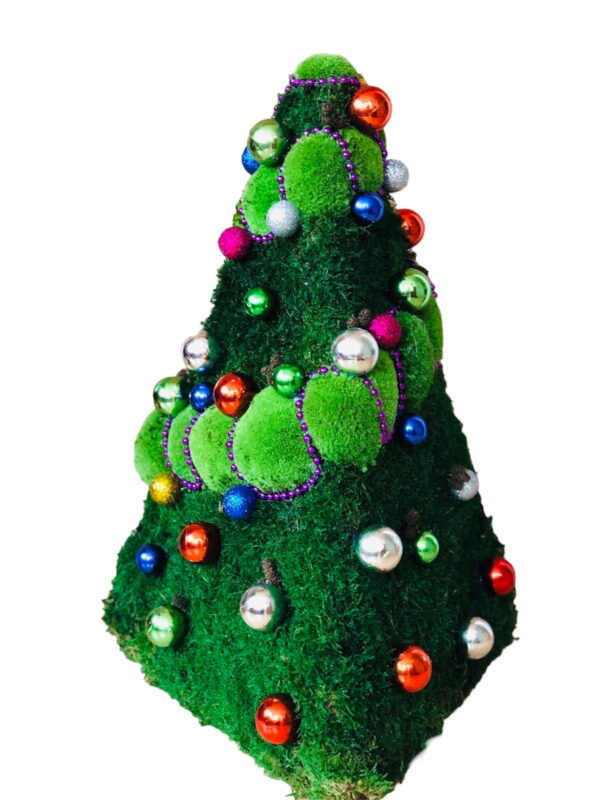 Christmas Tree Made of Ball Moss and Flat Moss with Decorations - Image 4