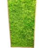 Mobile room divider on wheels featuring textured green moss encased in a natural wood frame.