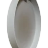 Angled view of empty round white frame for moss wall art showing interior depth and mounting bracket.