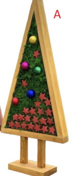 Decorative Wooden Christmas Tree with Moss and Ornaments - Image 3
