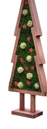 Decorative 3D Wooden Christmas Tree with Moss and Ornaments