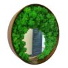 Round wooden wall mirror with preserved reindeer moss inner border