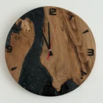 Black Wood and Epoxy Wall Clock with black dial, front view
