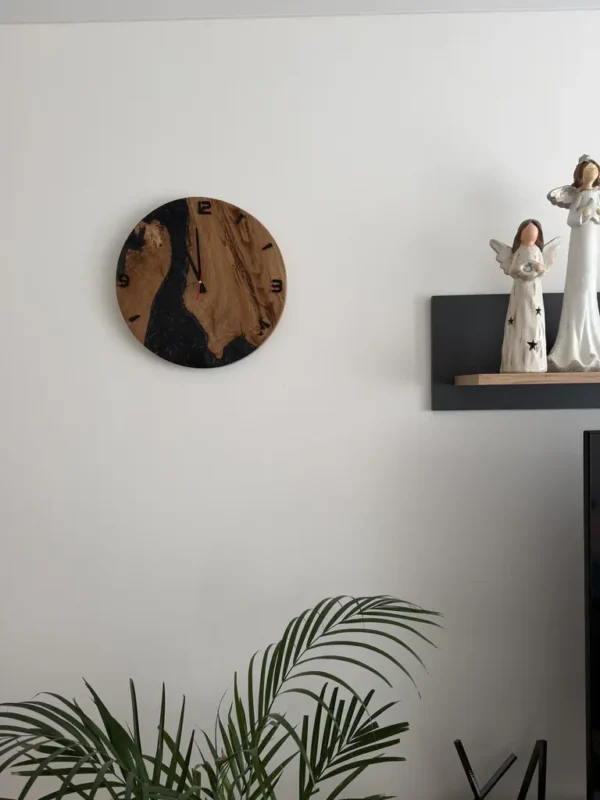 Black Wood and Epoxy Wall Clock with black dial