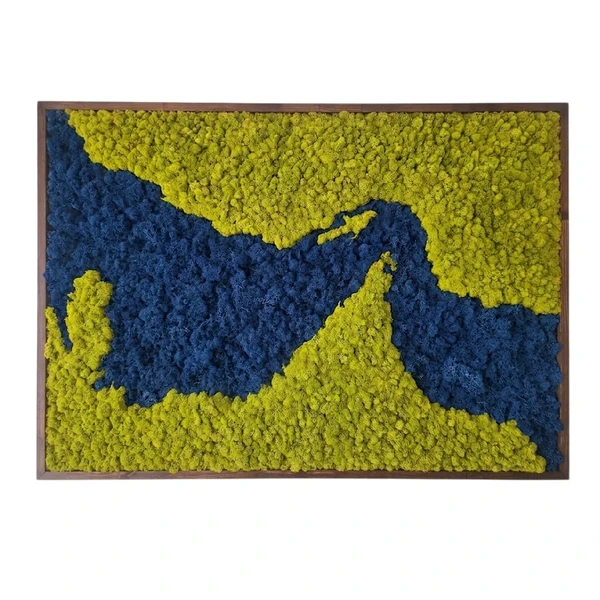 ORMPRTISYB_result Strait of Hormuz Moss Art: Green land, blue water, wood frame.