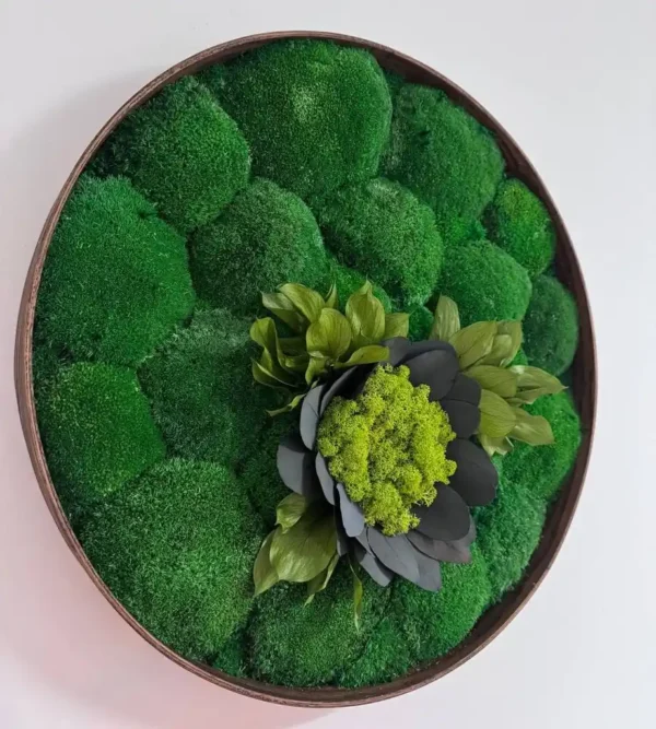 Round Moss Wall Art – Flower from Moss and Leaves