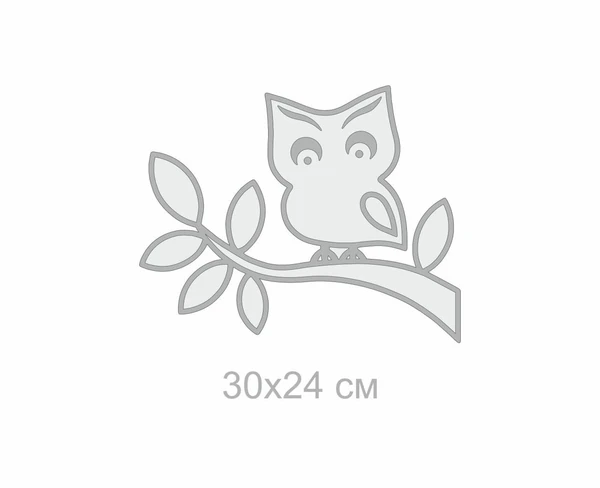 Outline of an owl on a branch with leaves and dimensions 30x24 cm