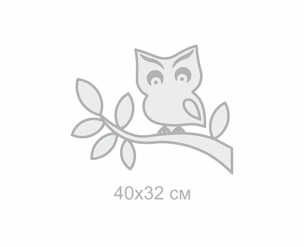 Outline of an owl on a branch with leaves and dimensions 40x32 cm