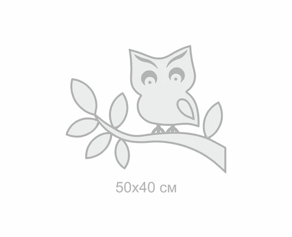 Outline drawing of an owl on a branch with leaves and dimensions 50x40 cm.
