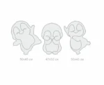 Three stylized penguin outlines with dimensions 50x45 cm, 47x32 cm, and 50x40 cm.