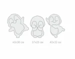 Three penguin outlines as templates with sizes: 40x36 cm, 37x25 cm, and 40x32 cm.