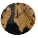Black Wood and Epoxy Wall Clock with black dial, front view